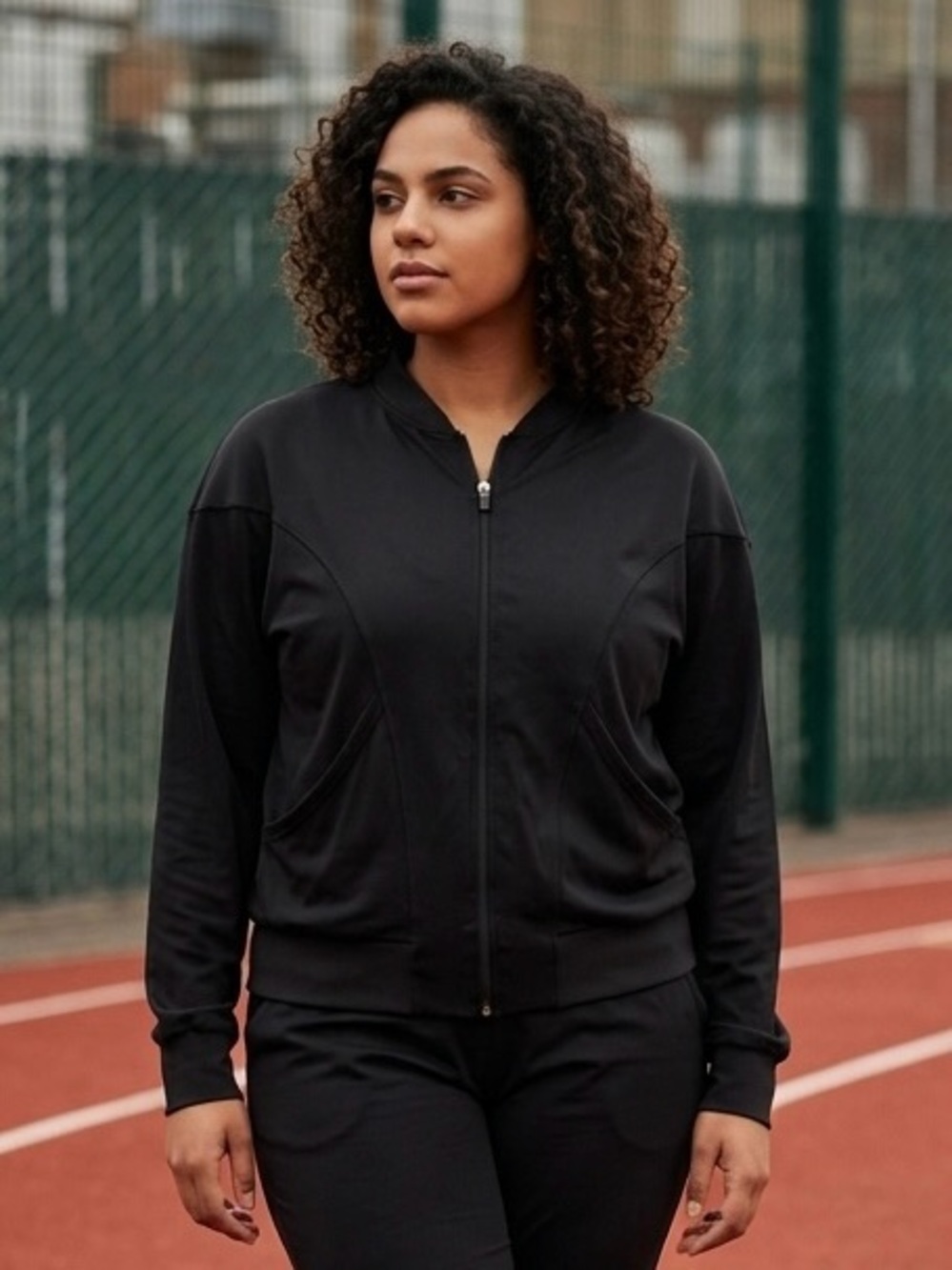 CHAMPION Women's Black Full-Zip Activewear Bomber Track Jacket Sz S MSRP $55